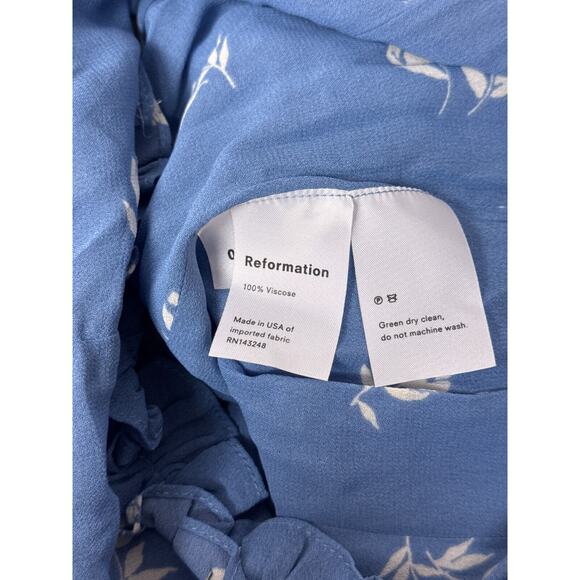 Reformation Dress 0 Womens Light Blue Floral Ruffle Strappy Tie Mini - Picture 8 of 8